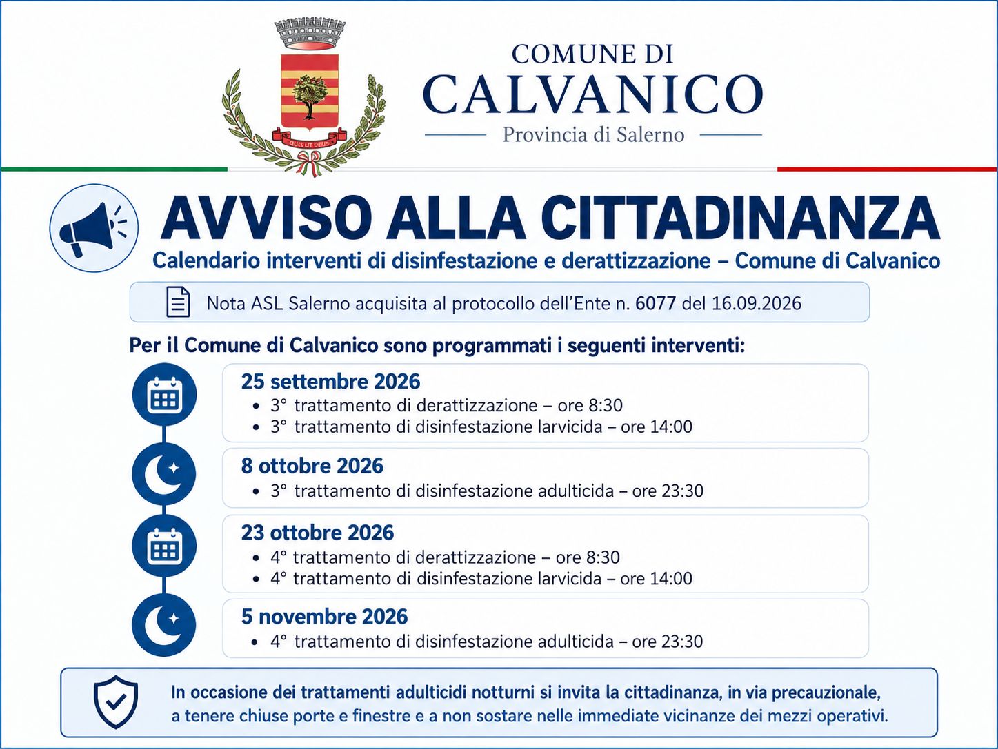 Immagine in sfondo bianco dove riporta il stemma del comune e le date degli interventi. Scrittura con caratteri blu.